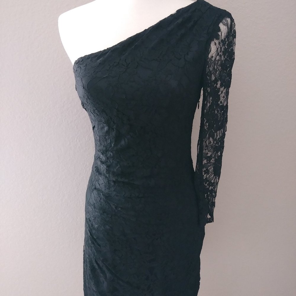 Express Lace One Shoulder Black Dress LBD Size 2